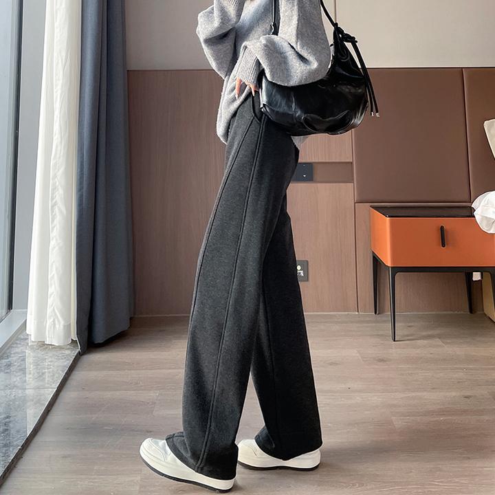 黑灰色加绒阔腿裤女冬季2025新款高腰宽松显瘦垂感窄版直筒香蕉裤