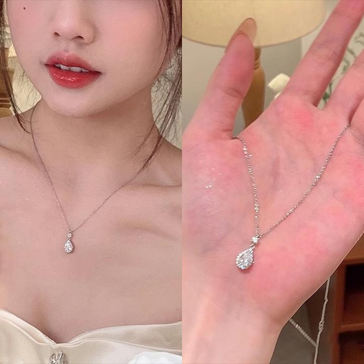 铜锆石项链 轻奢小众简约锆石水滴形项链女韩系百搭气质锁骨链高
