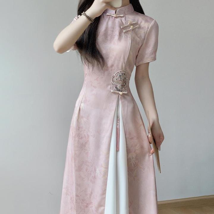 小个子旗袍2024新款奥黛新中式少女年轻款改良国风气质日常连衣裙