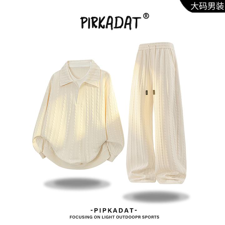 Pirkadat秋季新款假两件翻领运动卫衣男韩版复古简约潮流宽松上衣