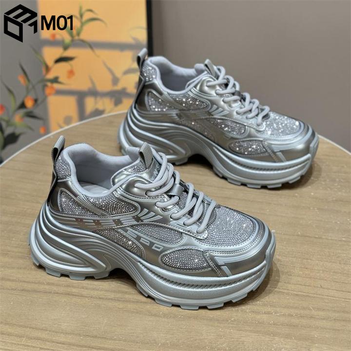 M01轻奢水钻超火厚底老爹鞋女2025春季新款显脚小百搭运动休闲鞋