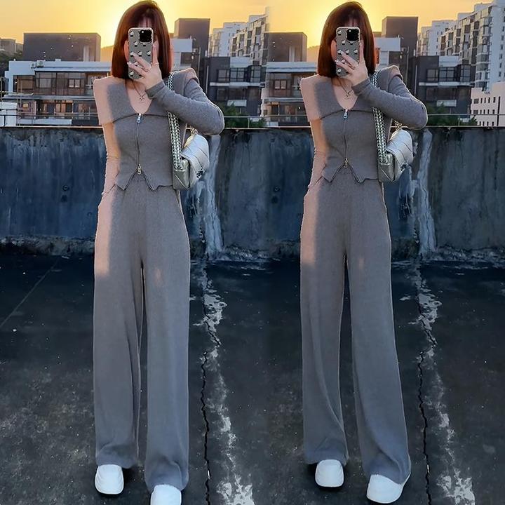 时尚休闲卫衣套装女2025春秋季新款网红爆款洋气显瘦阔腿裤两件套