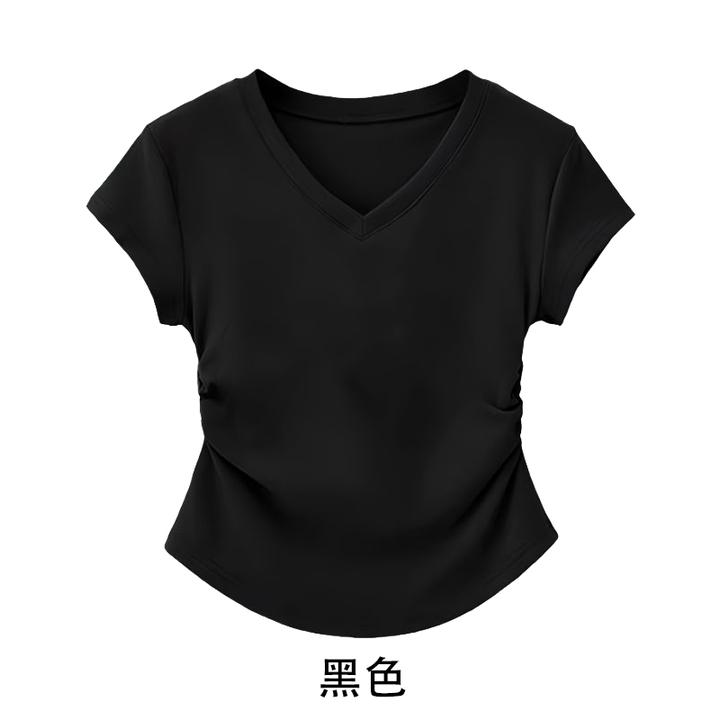 黑色白色灰深杏短袖针织修身气场上衣棉氨纶不规则休闲款