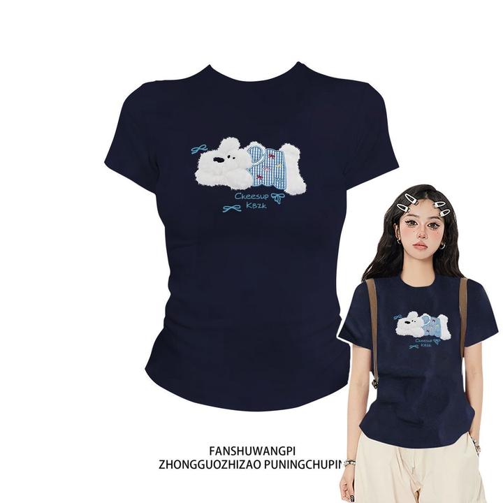 【UBKA】可爱印花正肩圆领短袖t恤女2025夏季新款修身显瘦显瘦上衣