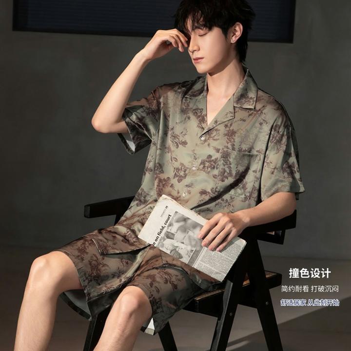 男士冰丝爆款短袖短裤男款夏天加大码型男必备男士睡衣居家家居服