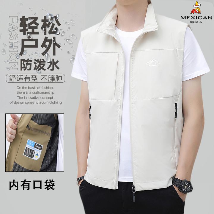 稻草人夏季立领马甲男士透气户外运动背心坎肩男款休闲钓鱼服外套