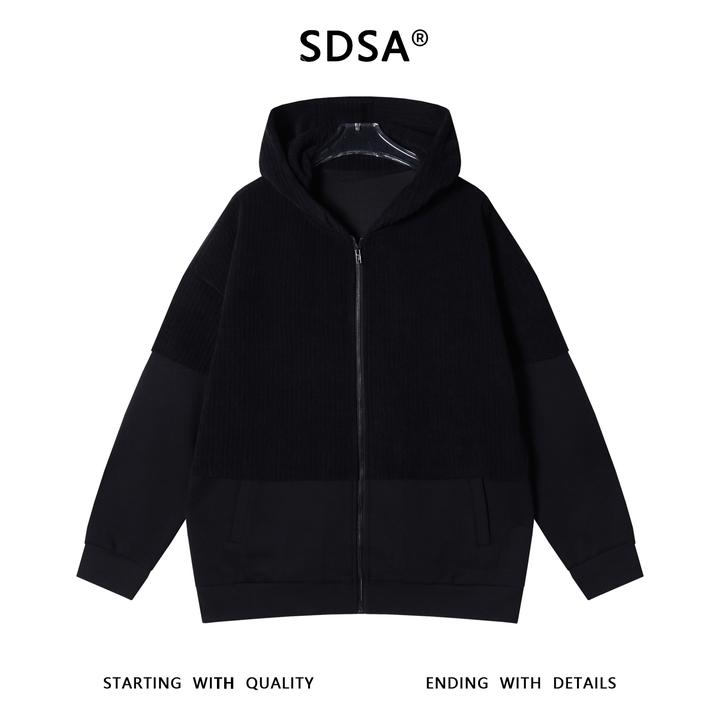 SDSA男士秋冬新款痞帅男装高街拼接设计连帽卫衣休闲时尚宽松上衣