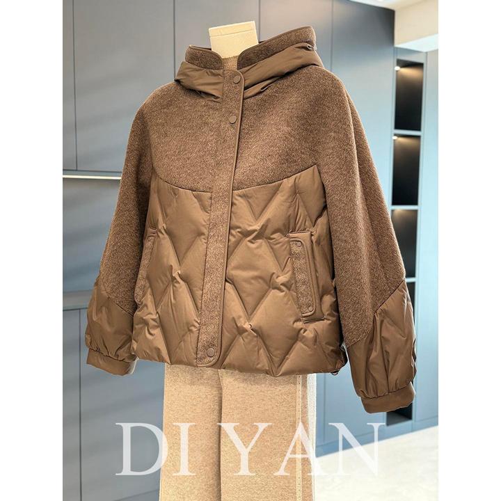 时尚妈妈毛呢拼接羽绒服外套女秋冬新款上衣气质中老年鸭绒服大衣