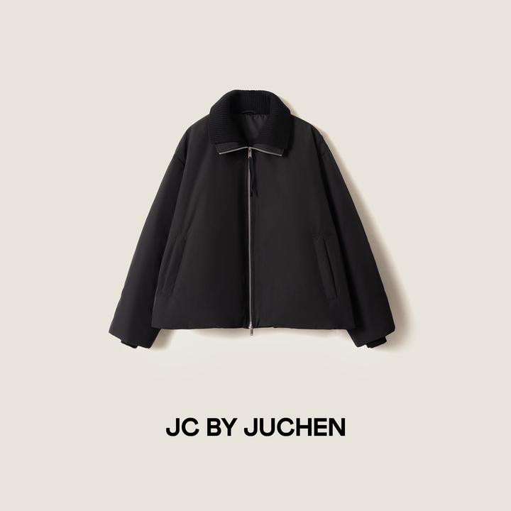 “冬夜守望者”酷飒针织双立领高蓬保暖廓形90鹅绒外套 FW114001-22