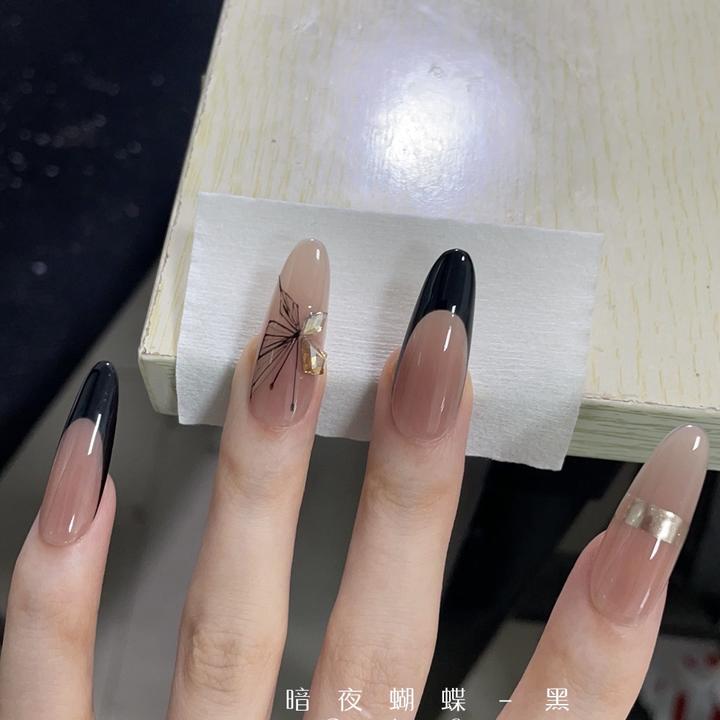 暗夜蝴蝶-黑ab -壹心纯手工穿戴甲 美甲贴片可拆卸假指甲10片装