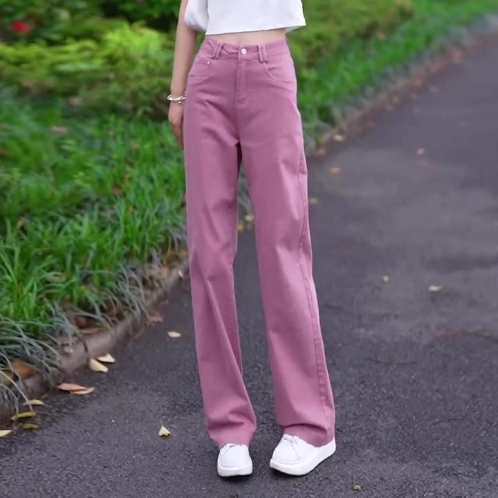 拉夏贝尔直筒牛仔裤女夏季薄款2025年新款高腰窄版小个子阔腿女裤