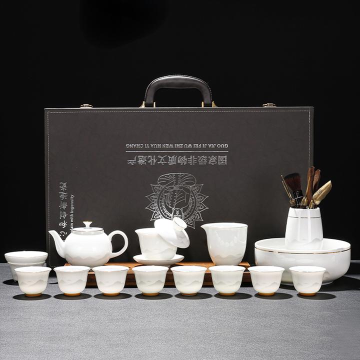 冰种羊脂玉白瓷茶具套装家用办公室陶瓷高档2025泡茶壶功夫礼盒装