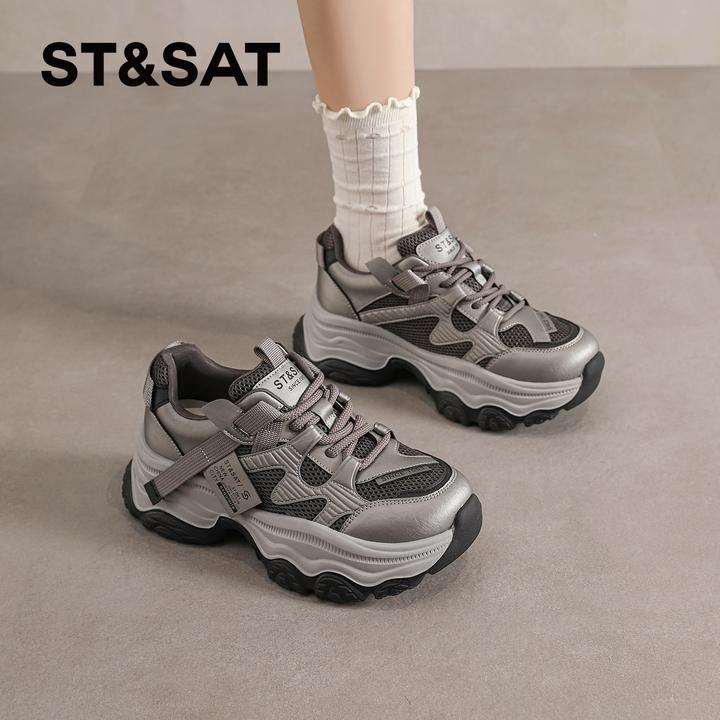 星期六增高休闲老爹鞋女款2025新款秋季运动鞋百搭厚底网面鞋女士