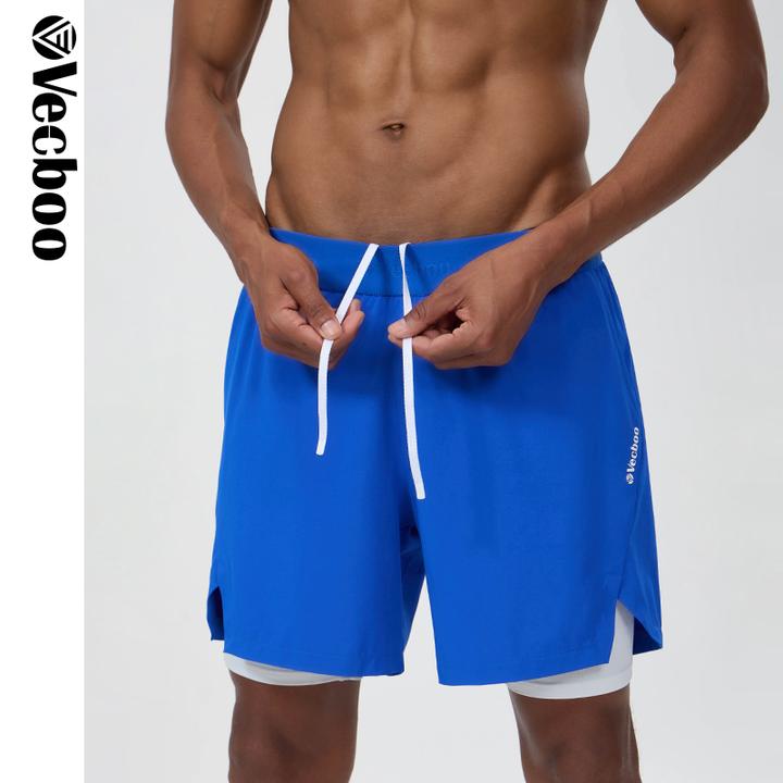 vecboo美式宽松短裤男弹力假两件街头夏日休闲速干健身运动短裤