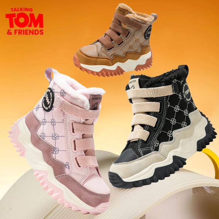 汤姆猫童鞋男童防水棉鞋冬季新款女童百搭户外防滑加绒保暖运动鞋