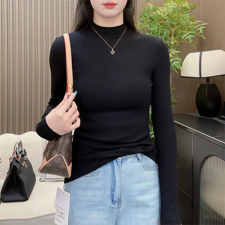 秋冬半高领长袖正肩高弹舒适修身显瘦内搭外传打底衫韩版上衣T恤
