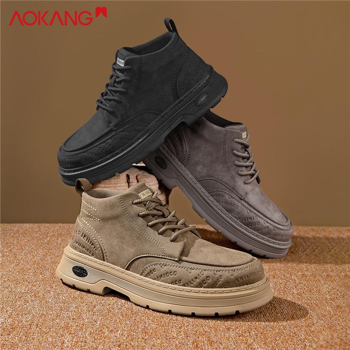 奥康男鞋2025秋冬新款时尚靴子男士复古百搭厚底中帮休闲马丁靴