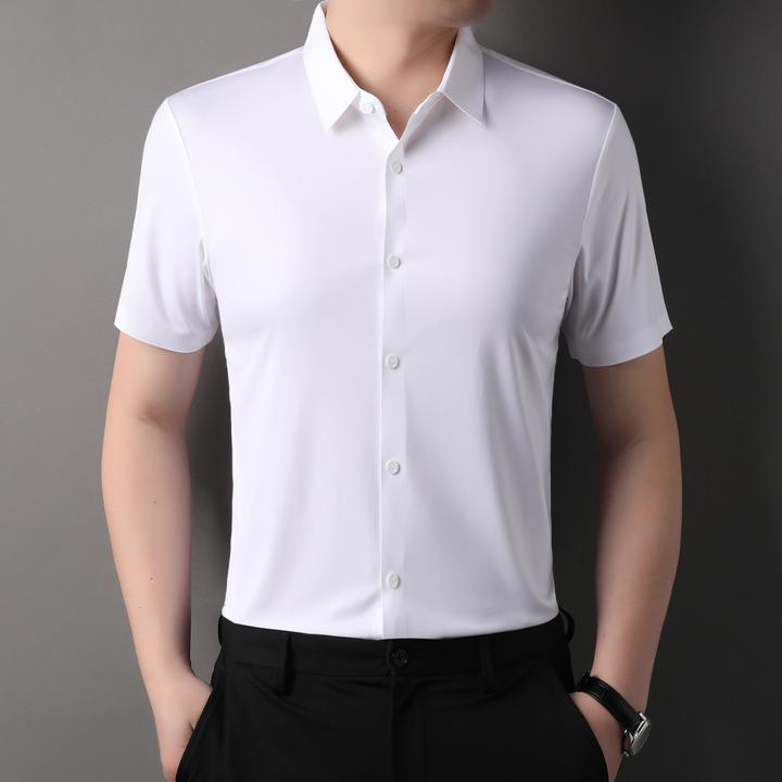 顿奇摩费涅100%桑蚕丝短袖衬衫男士纯色免烫抗皱商务休闲夏季新款