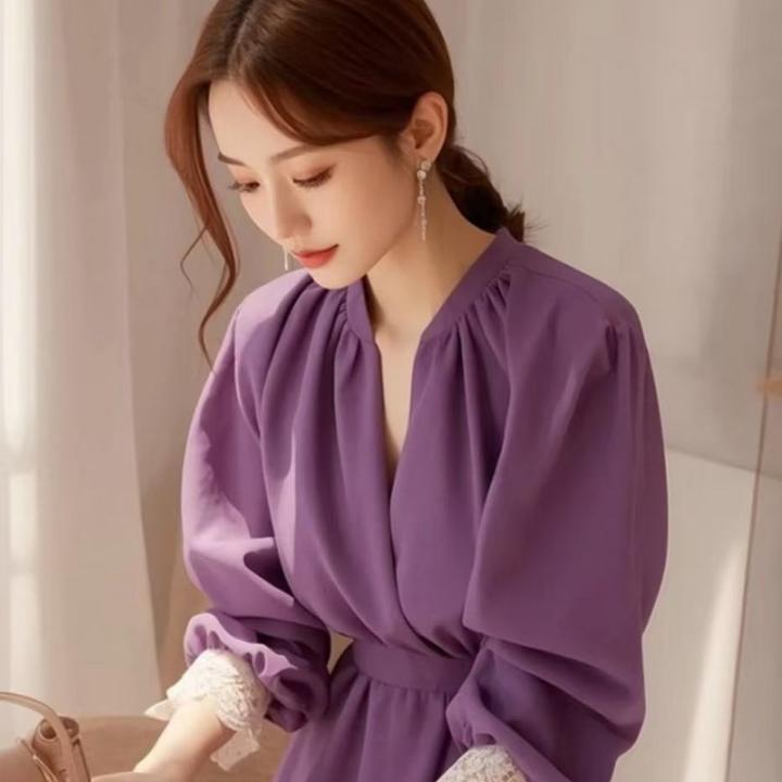 SS843超火紫色蕾丝花边连衣裙女法式气质海边度假多巴胺绝美小裙