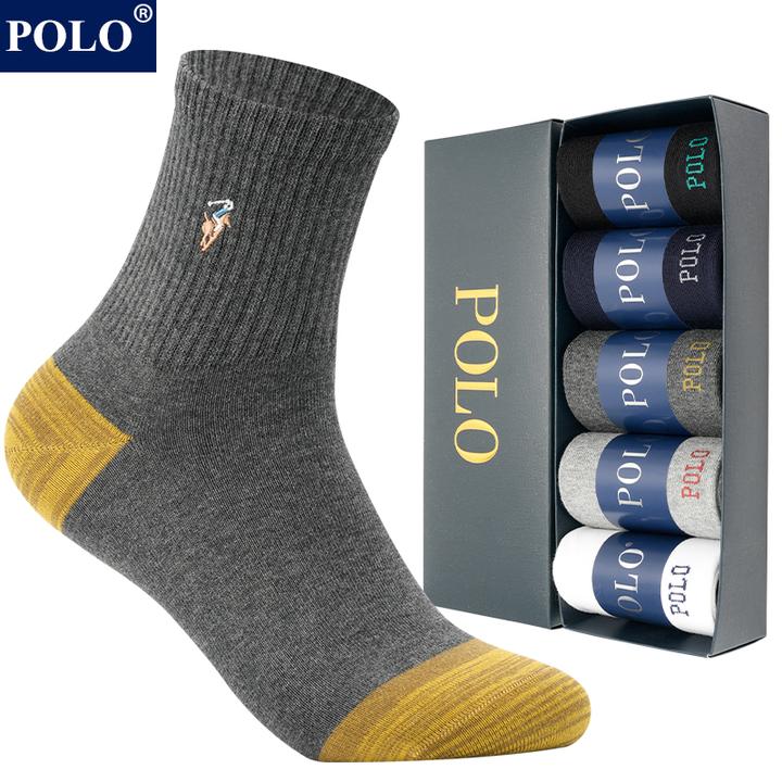 polo男袜子中筒秋冬季新款高端纯棉防臭休闲棉袜百搭无骨礼盒袜