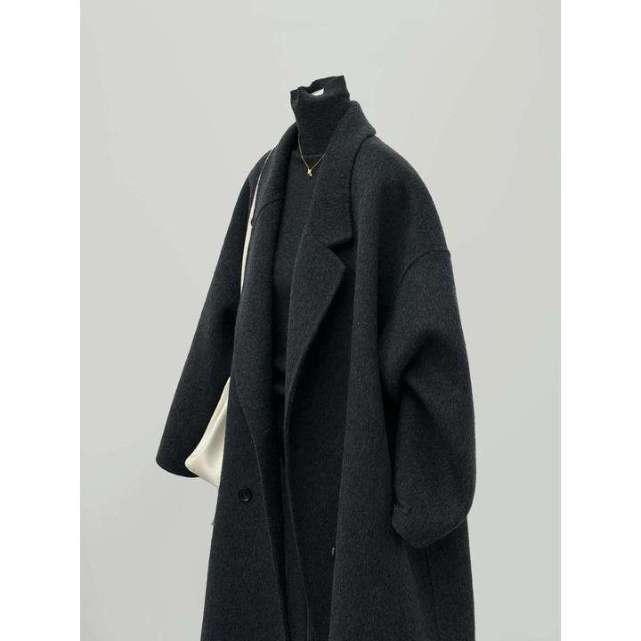 DUCURNO灰色西装领毛呢大衣女冬季2025新款休闲气质宽松百搭呢大