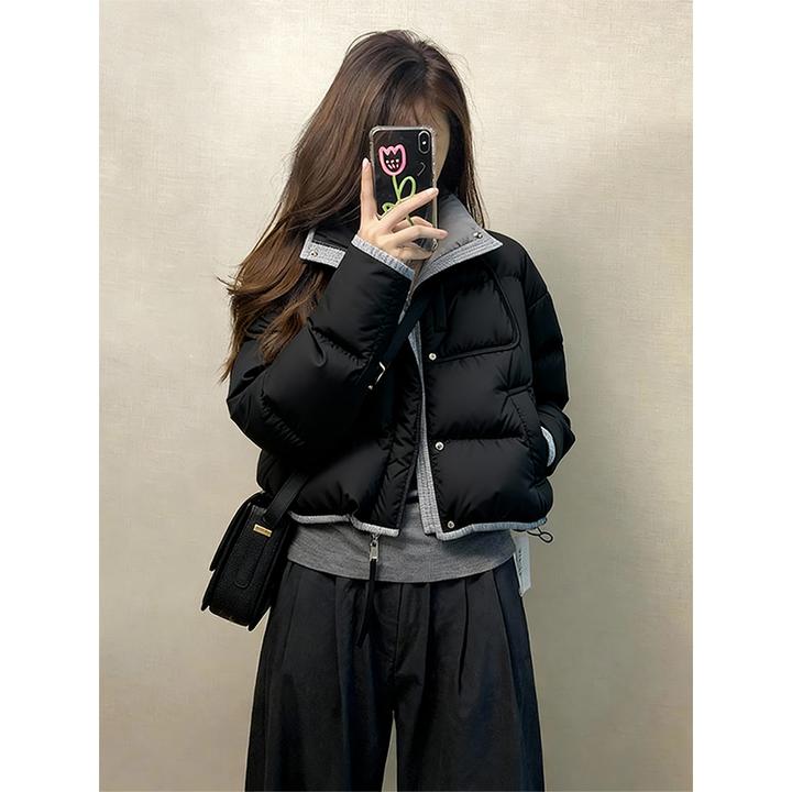 2025巨好看的短款棉服女冬小个子翻领撞色外套厚棉袄韩系面包服