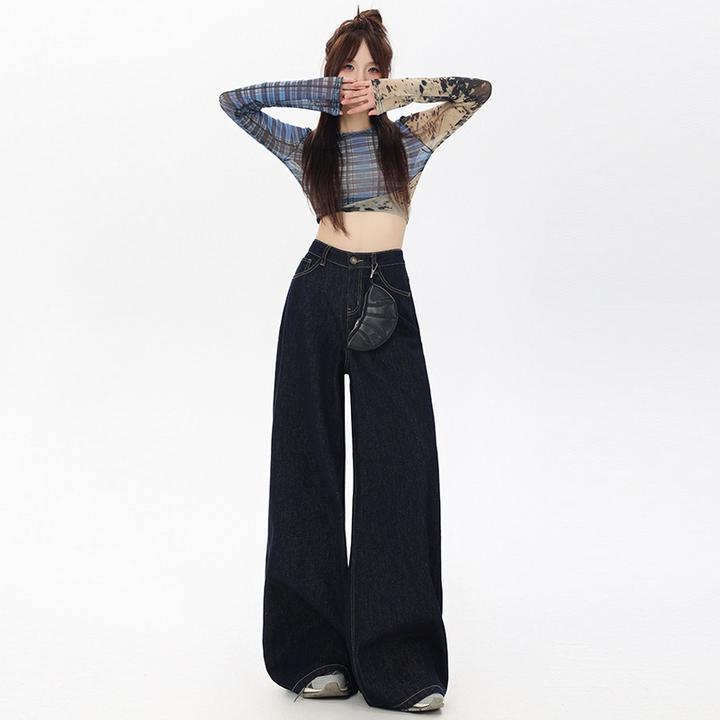 2331高腰阔腿原色牛仔裤女2025秋冬爆款复古垂感慵懒直筒阔腿裤女
