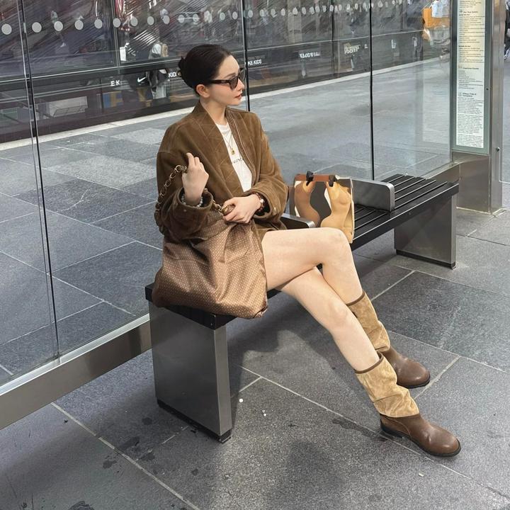 时尚复古休闲夹克套装女秋季2025新款美拉德显瘦外套半身裙两件套