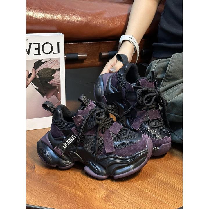 爆款真牛皮松糕厚底女2025新款复古高端2025百搭潮款增高老爹鞋