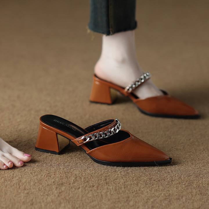 夏季凉拖时尚百搭包头中跟拖鞋橡胶底气质仙女风夏季