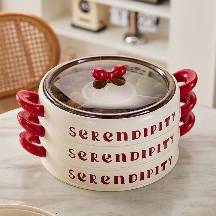 新年红色水果盘客厅茶几家用高颜值糖果零食盘乔迁之喜多层干果NY