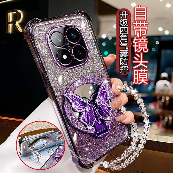 适用小米红米note15手机壳高级新品女NOTE15防摔补妆镜支架全包边