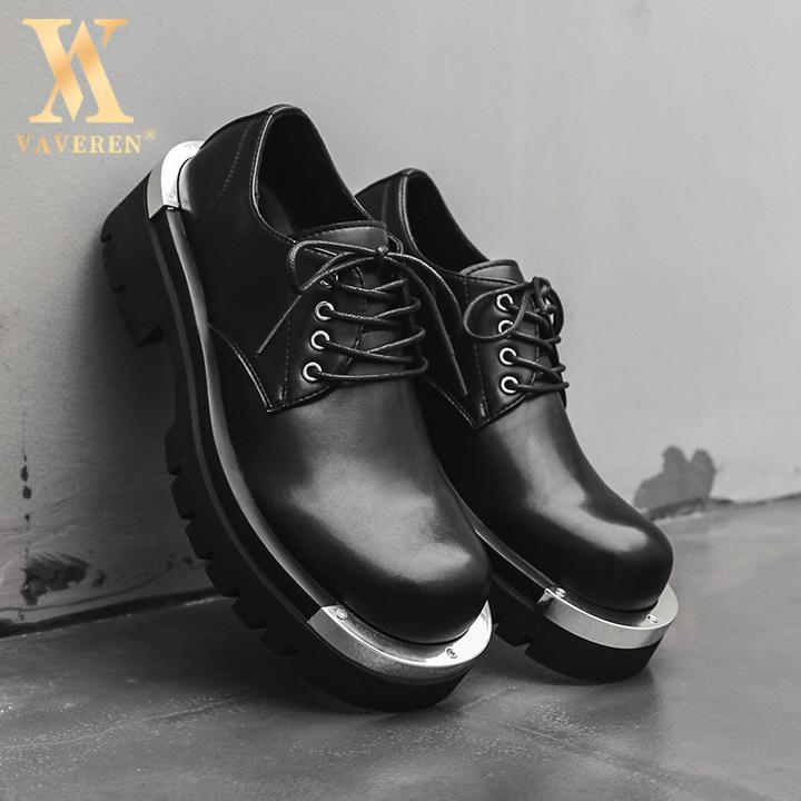 小众高级感铁头钢头德比鞋男英伦风正装厚底增高皮鞋男真皮大头鞋