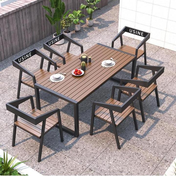 简易露天室外休闲防晒户外桌椅庭院网红防雨塑木户外阳台桌椅组合