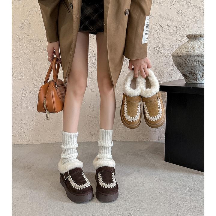 松糕厚底勃肯鞋女真皮增高小个子保暖毛毛鞋棉瓢鞋2025冬季新