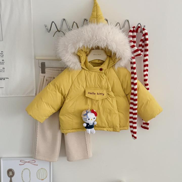 女童韩版保暖棉服2025冬季新款儿童斜拉链KT玩偶刺绣外套-86088
