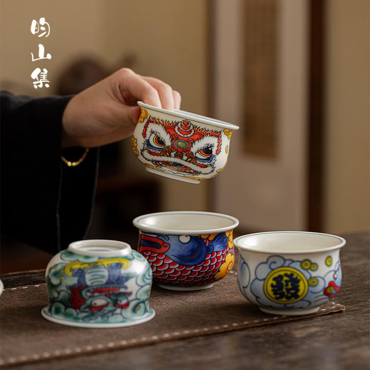 国潮醒狮文创喝茶杯子主人杯高档陶瓷中式个人小号伴手礼品茶具