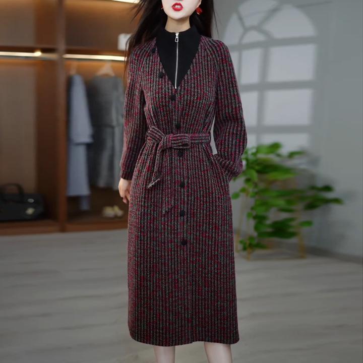 高端时尚立领长袖连衣裙女2025年秋冬新款配大衣妈妈休闲加厚裙子