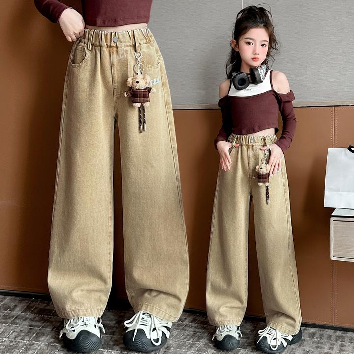 女童牛仔阔腿裤春装新款2025春秋中大童韩系宽松直筒裤时髦休闲裤