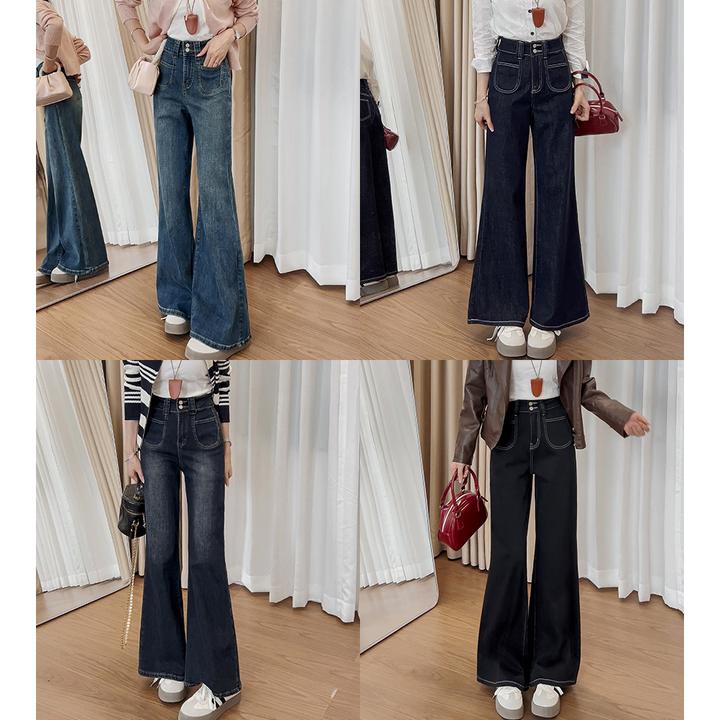 861冬季加绒不贴腿微喇裤高腰直牛仔裤子2025年拖地宽松显瘦长裤