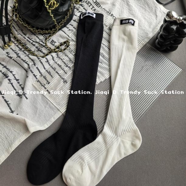 韩版薄透夏季薄款无骨字母前布标ins运动个性洋气jk风小腿堆堆袜