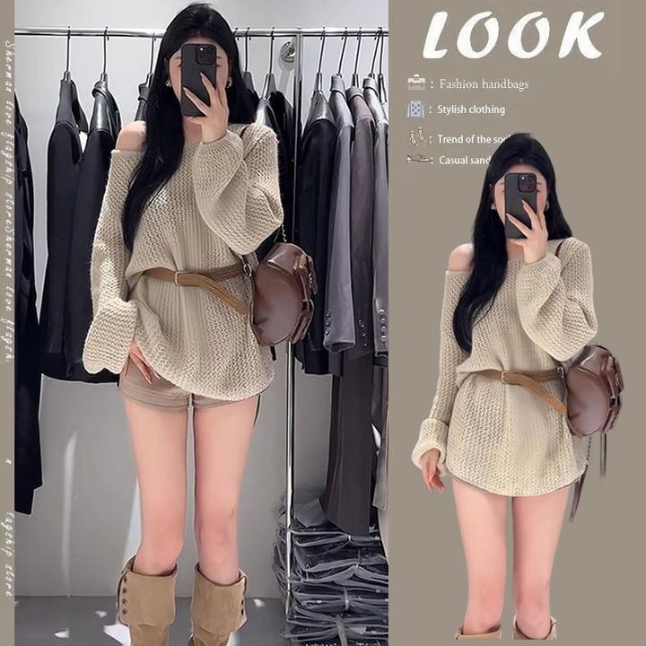春季穿搭一整套女2025新款韩版气质镂空上衣显瘦牛仔短裤两件套装