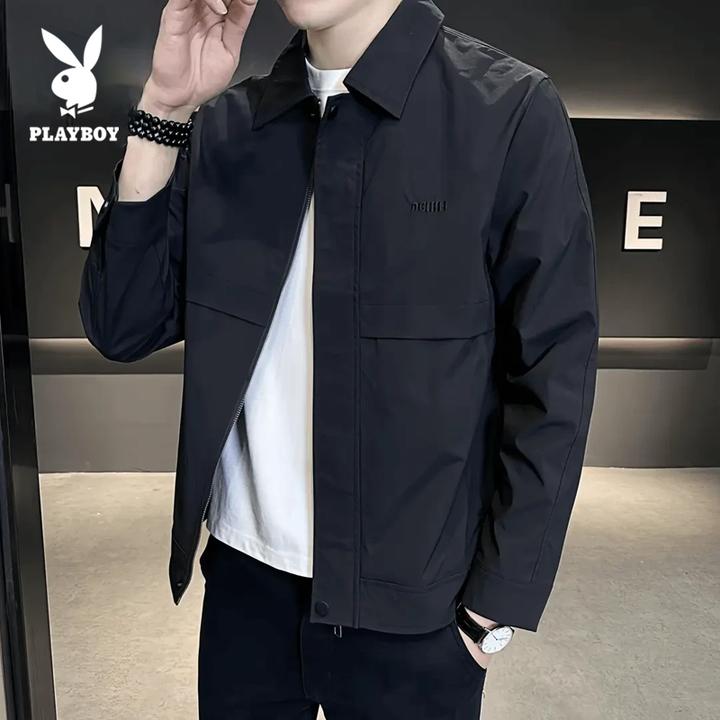 花花公子潮流翻领长袖外套男士高级感秋冬季新款简约百搭夹克男装
