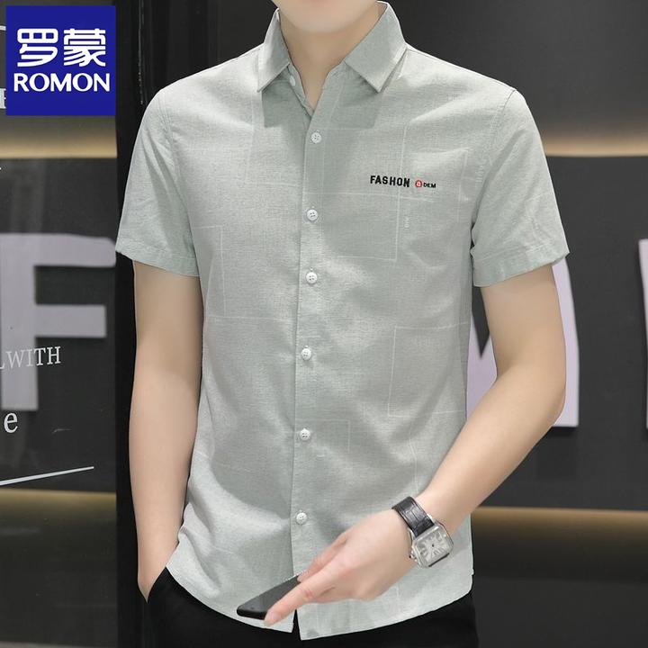 Romon/罗蒙夏季薄款男士新款衬衫短袖格子衬衣休闲百搭修身上衣服