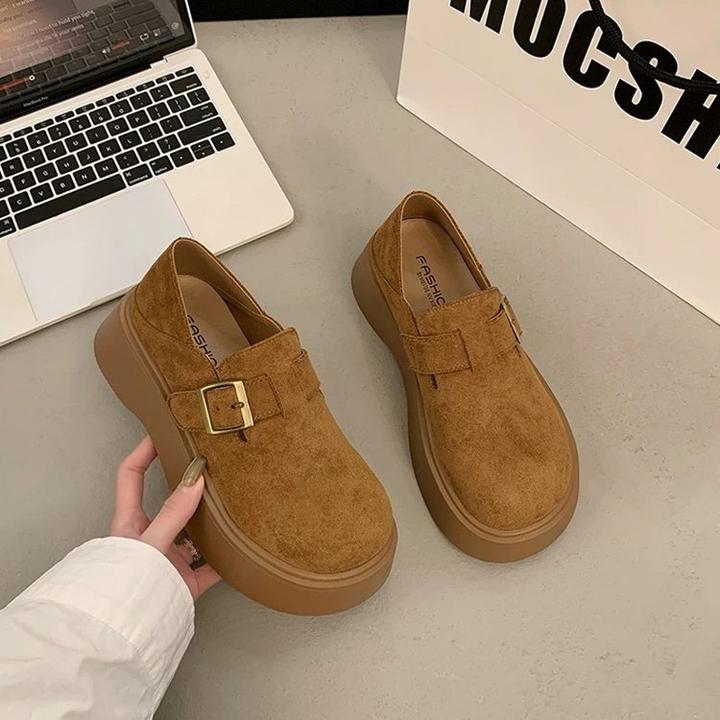2025春季新款勃肯高级感软底增高厚底乐福鞋皮带扣魔术贴百搭女鞋