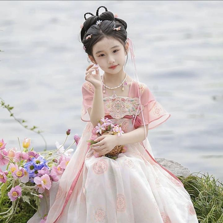 新品巴拉巴拉汉服女童夏季2025新款薄款儿童高端超仙飘逸国风公主