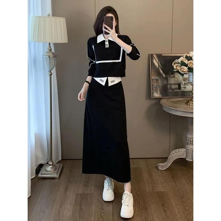 2024秋季高级感小香风套装裙女大码时尚穿搭显瘦卫衣半身裙两件套