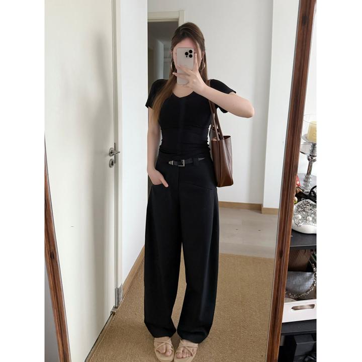 雅痞弧裤25春季高级感黑色显瘦镰刀裤百搭长裤阔腿西装休闲裤