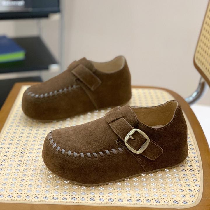 超火丑萌大头全包勃肯鞋女2025新款秋冬内增高复古魔术贴博肯单鞋