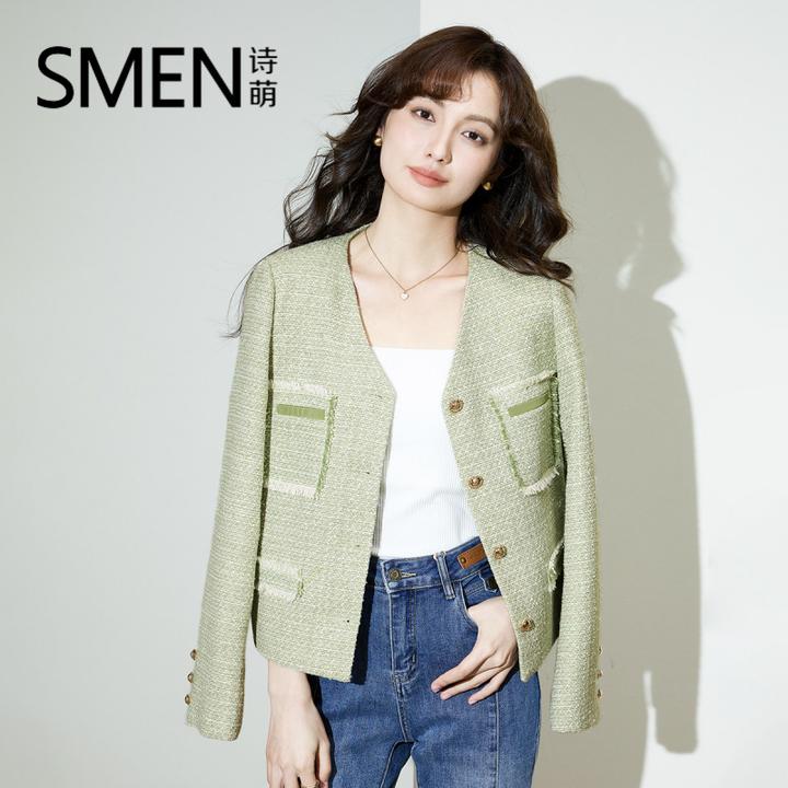 时尚小香风短款外套女装秋季粗花呢气质休闲设计感上衣女款